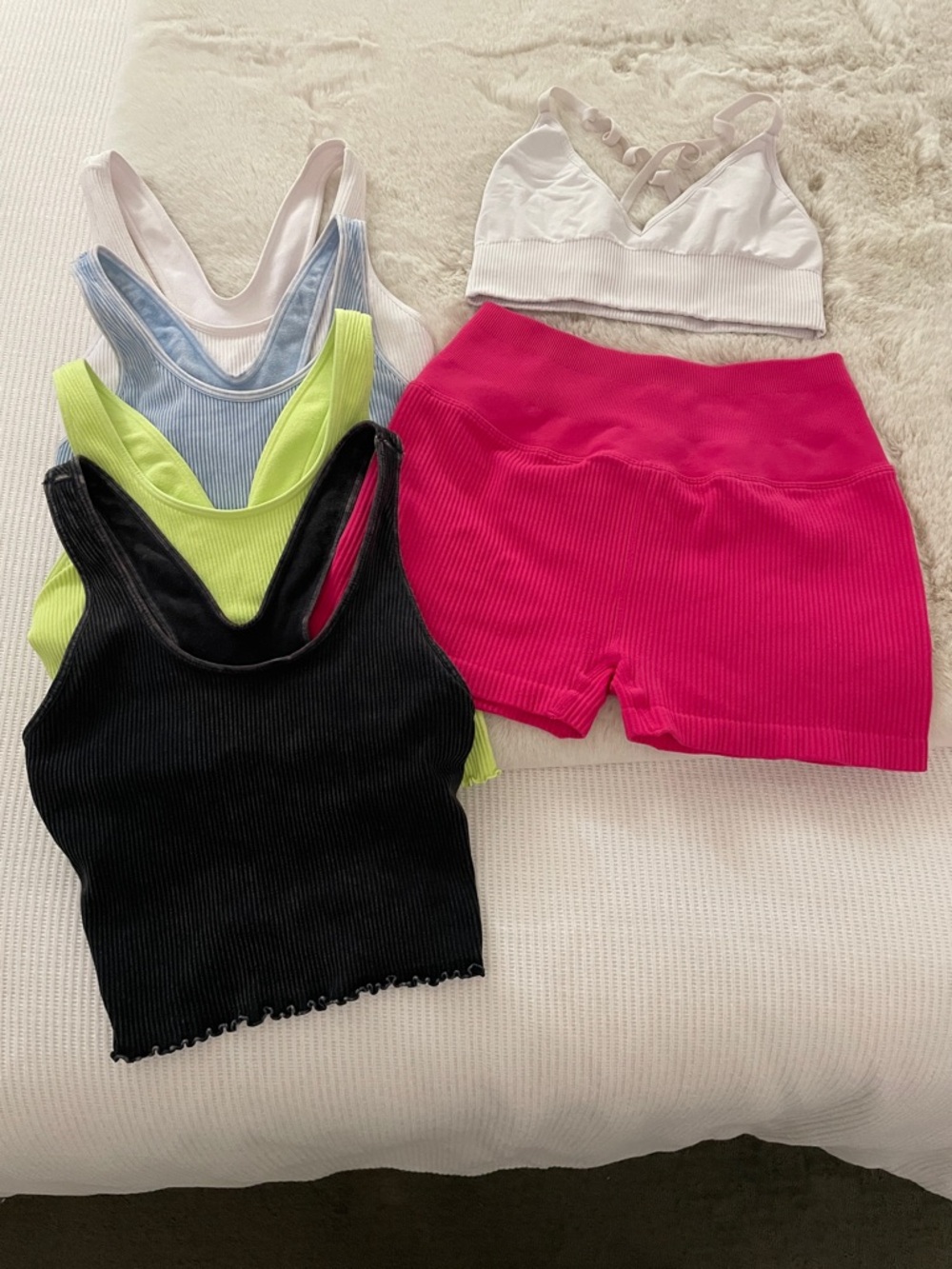 Spiritual Gangster Ribbed Cropped Tank Tops & Bright Pink Ribbed Shorts Set